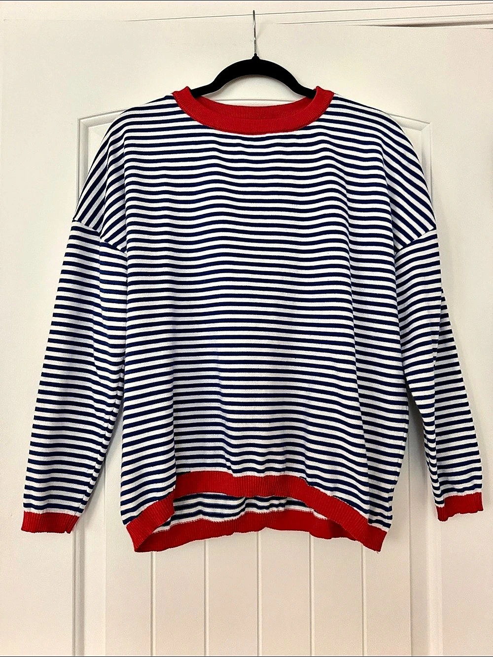 Striped Crewneck Sweater in Blue & White Like New/Never Worn